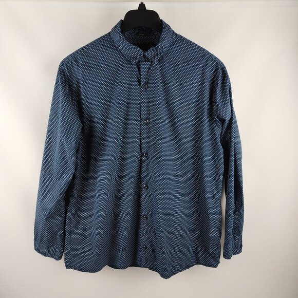 01.Algo Shirt Mens XL Navy White Flower Stretch Long Sleeve Button-Front - Picture 1 of 7